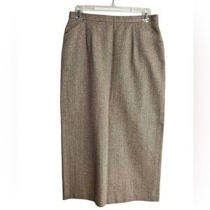 VTG Talbots Straight Midi Skirt Sz 10P Brown Tan Herringbone Pockets Cottagecore